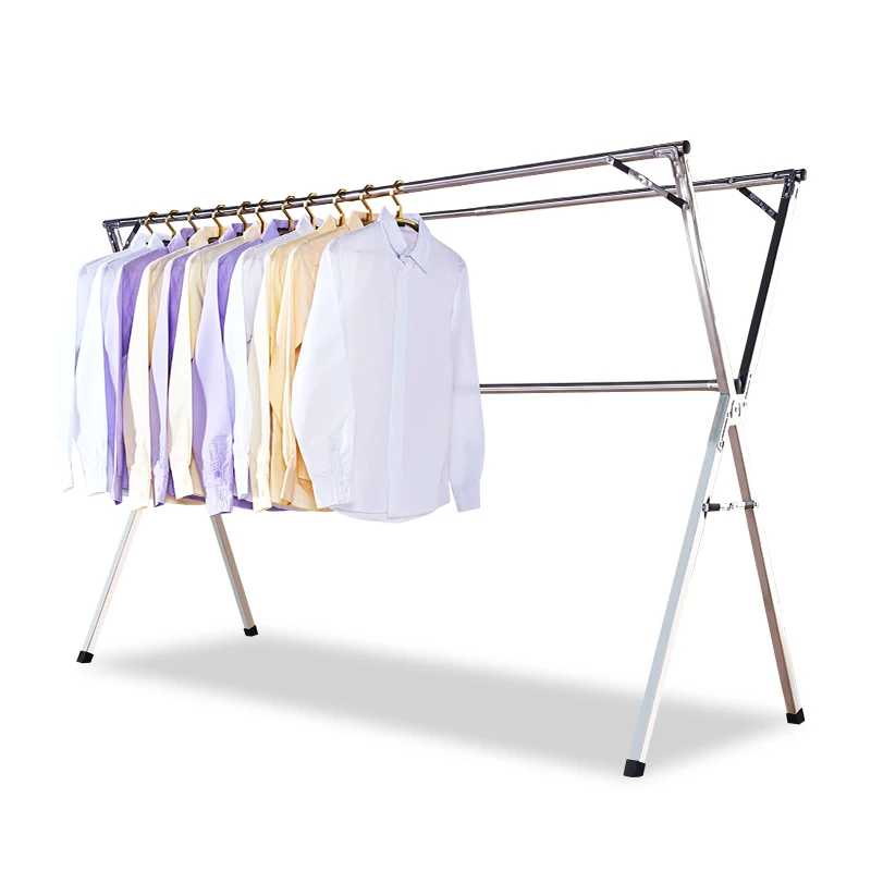 

Standing Clothes Laundry Drying Rack Coat Hanger Organizer Adjustable Metal Corner Tension Pole Grey