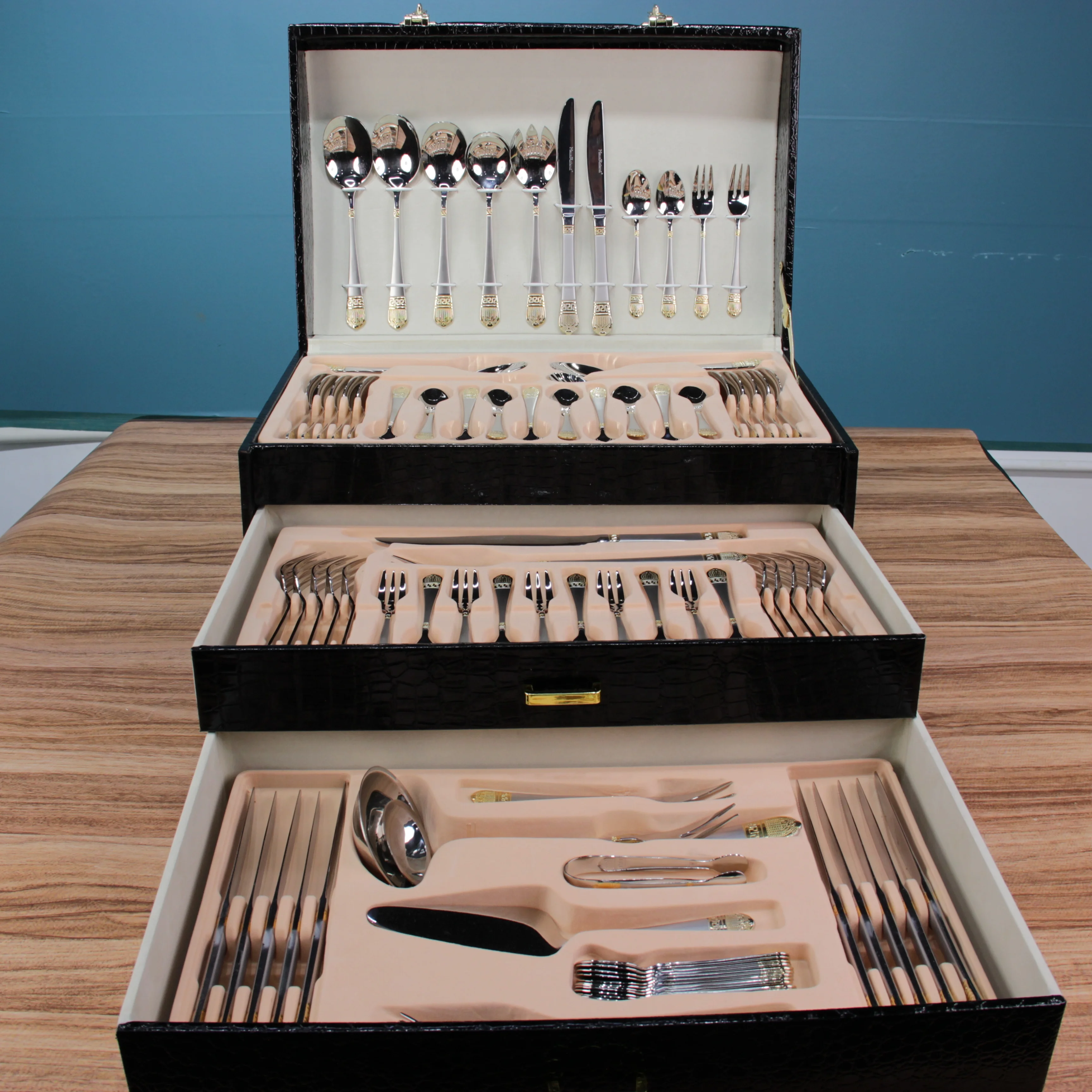 

High Quality Stainless Steel 86pcs Cutlery Set for 12 Persons Gold Plated Flatware Set, Silvery