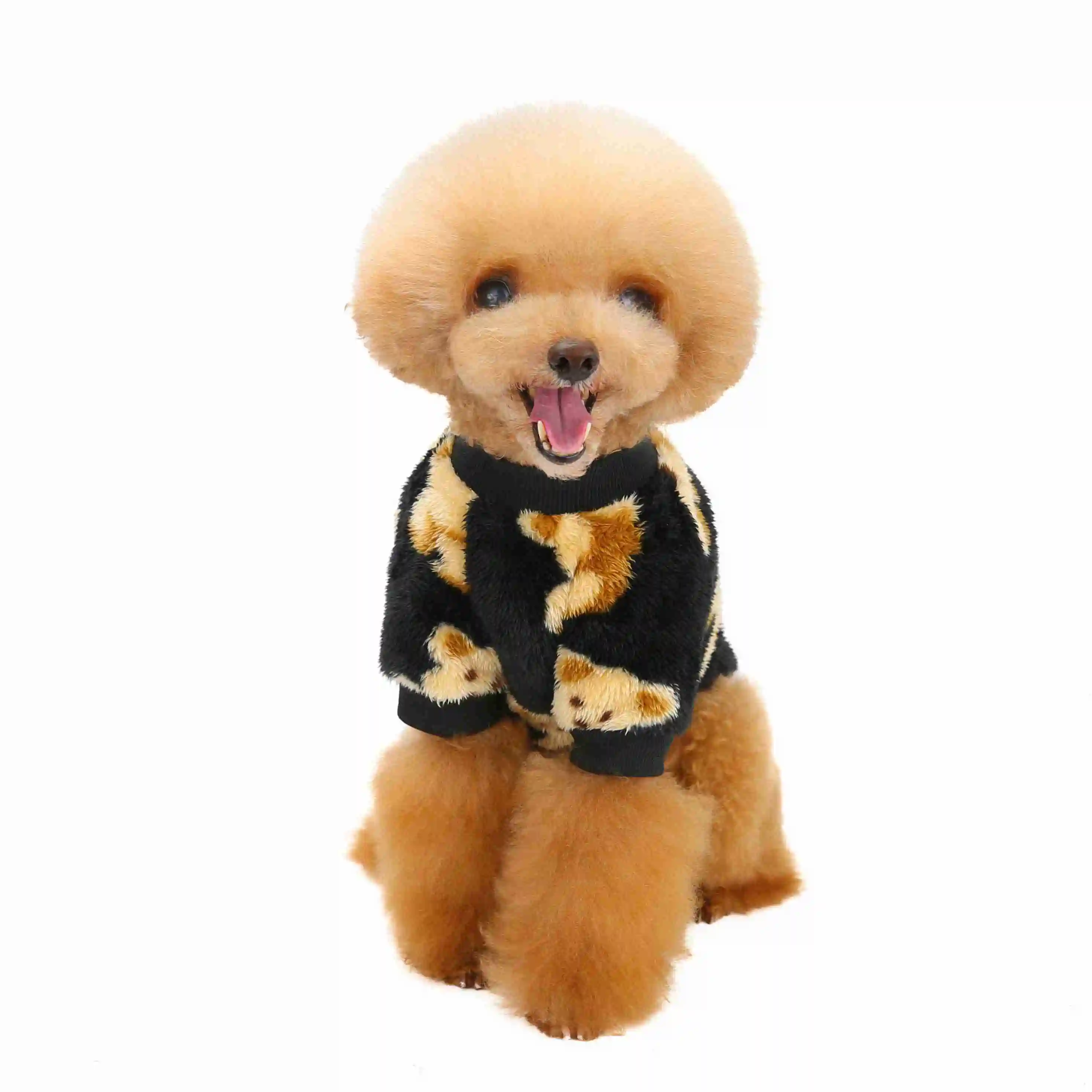 

Wholesale 2021 New Arrive Winter Autumn Warm Dog Clothes Pet Accessories Dog Coat Flush Soft Bear Pattern Dog Turtleneck