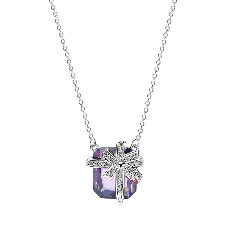 

925 sterling silver red purple crystal gift pendant necklace for girlfriend