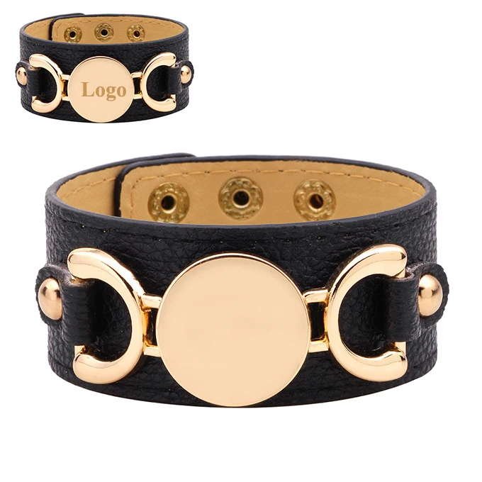 

Fashion Wide Leather Bracelet Punk Metal Geometric Chain Hipster Cuff Bangle