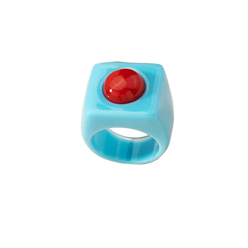 

2021 Sailing Jewelry Retro Acrylic Male Ring Candy Color Blue Ring Blue Resin Male Ring