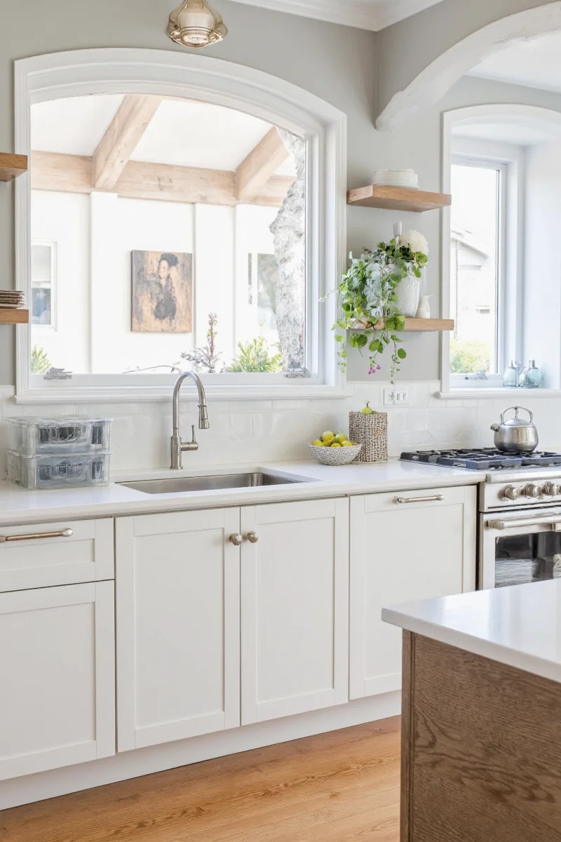 Frosted glass insert in kitchen cabinet