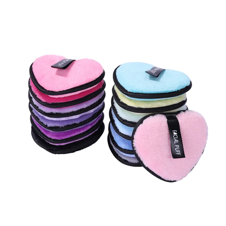 

Washable Reusable Cosmetic Face Cleansing Makeup Remover Pads Magic Wipes Sponge Heart Shape Cotton Makeup Remover Pad, Black,white,coffee,customized color