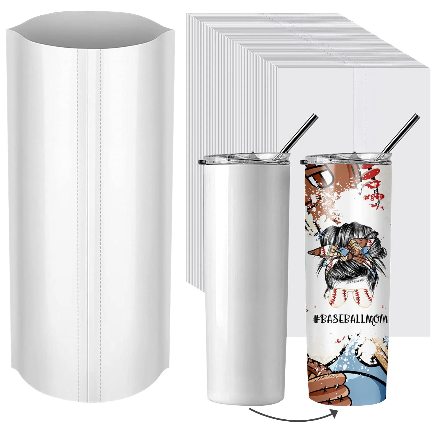 

US Warehouse Stocked White 20 Oz Straight Sublimation Blanks Stainless Steel Tumblers Double Wall Coffee Mug Insulated Tumbler, Silver/customized color