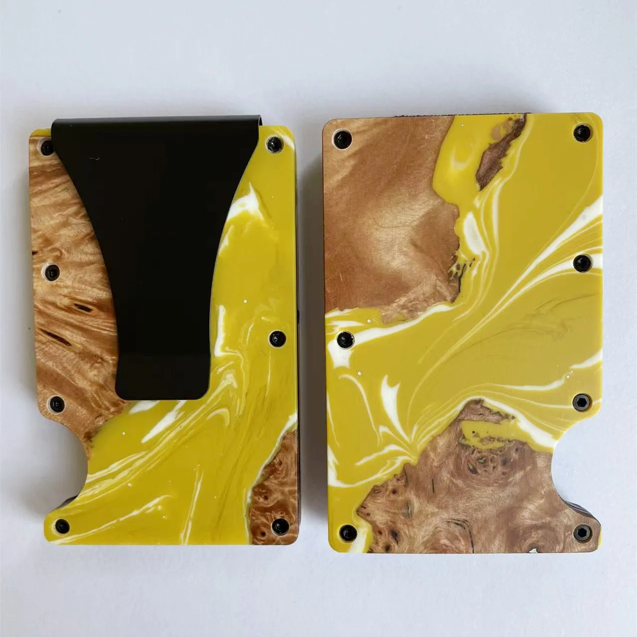 

Factory Wood Resin Wallet with Money Clip FID Blocking Modern Business Card Holder for Men