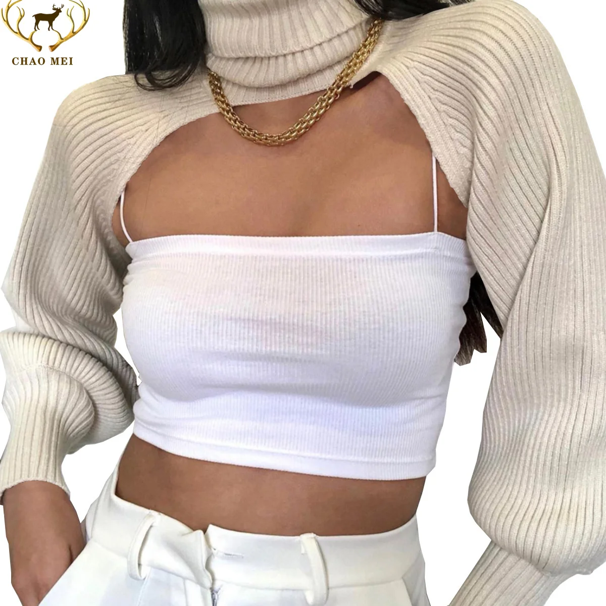 

Hot Sale Ladies Knitting Sweater Shawl Boat Neck Long Sleeve Crop Tops For Women