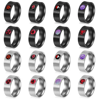 

2021 Trendy Anime Stainless Steel Ring Personality Jewelry Punk Kaleidoscope Naruto Ring for Men Women, As picture shows