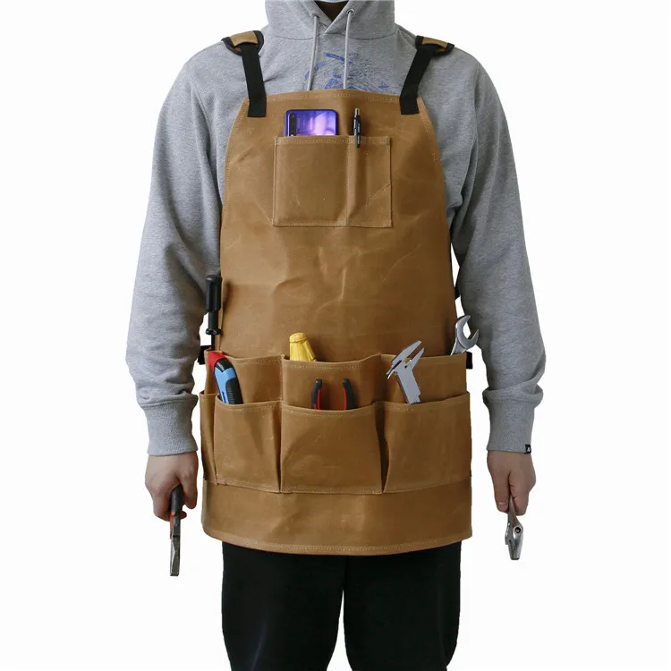 

Adjustable Heavy Duty Multi-Use Waterproof Waxed Canvas Shop Work Wood Working Protection Tool Apron, Khaki