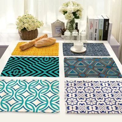

New Nordic style table placemat geometric abstract stripe printed cotton placemat set, Multi color