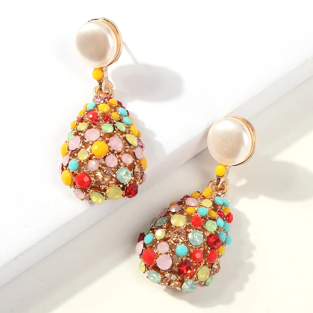 

New color drop full diamond earrings luxury palace style statement ladies custom colorful hoop charm earrings trendy 2021, As pictures show