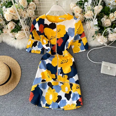 

2020 Summer Women French Fashion Printed Slim Mini Dress