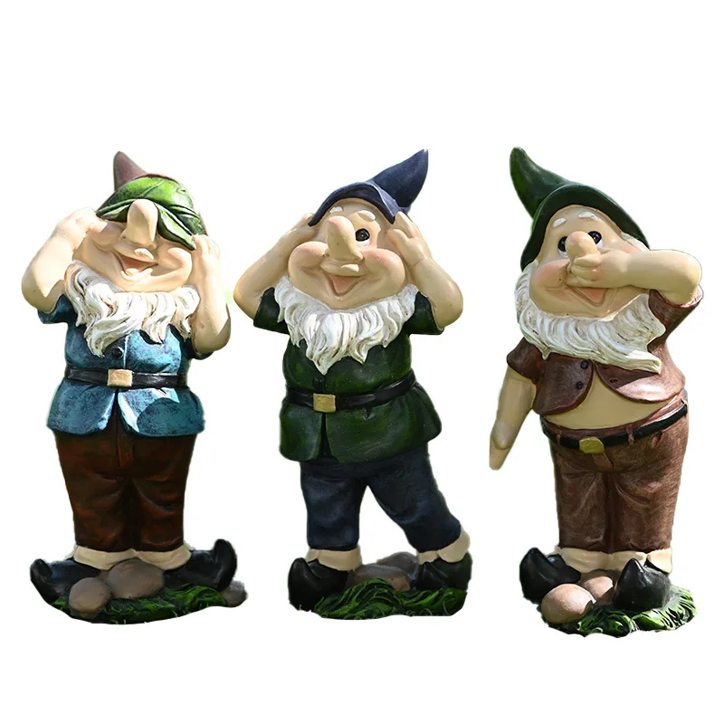 

Time Slow 1pcs Resin Gnomes Outdoor Fairy Tale Garden Cute Three Dwarfs Old Man Statue Sculpture Decor Ornament Christmas Gifts, Color mixing