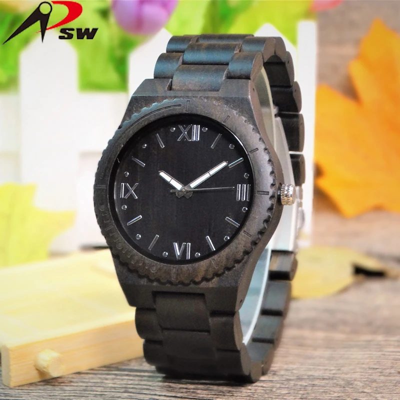 

Top Luxury Wood Watch Wristwatch Precise Scale Analog Handmade Ebony Wood Band Exquisite Quartz Glass Business Leather Women