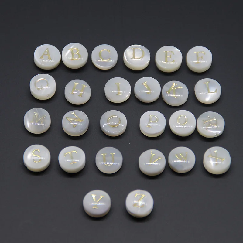 

8mm Letter customized natural white mop shell bead