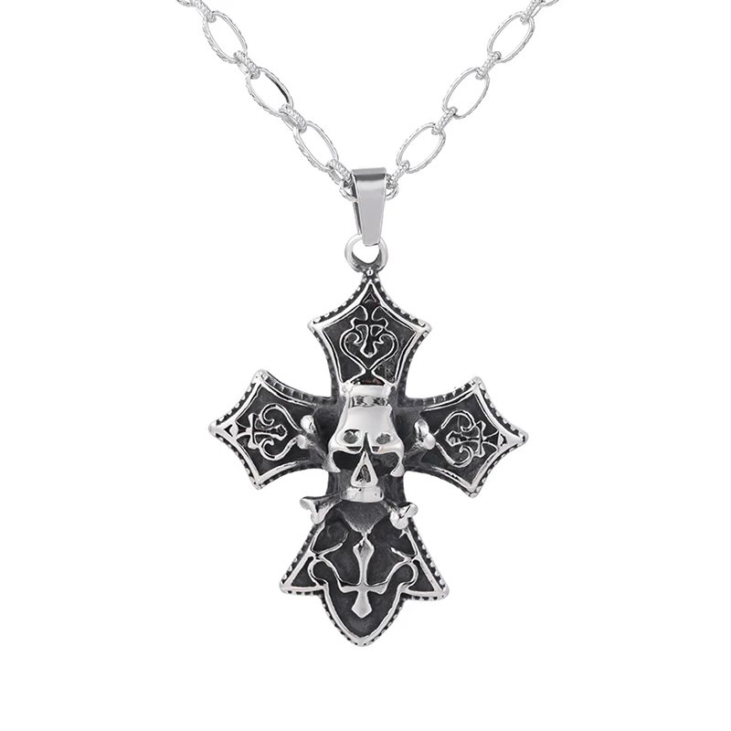 

Retro titanium steel wide cross pendant steel color necklace, Picture shows