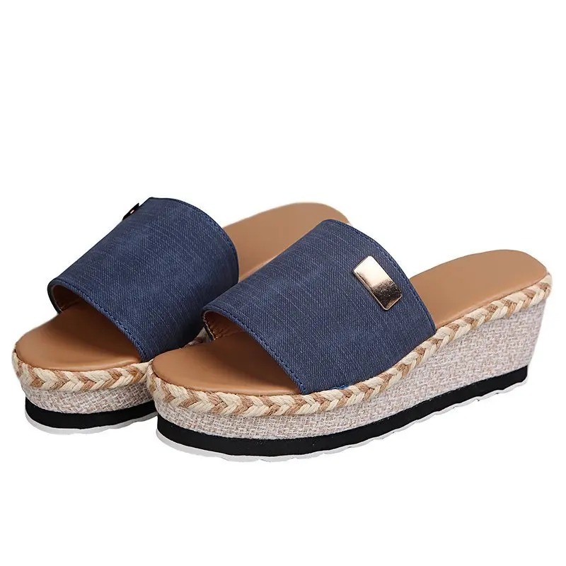 

2021 New wholesale plus-size Women's Slippers thick-soled wedges fashionable ladies sandals, As picture