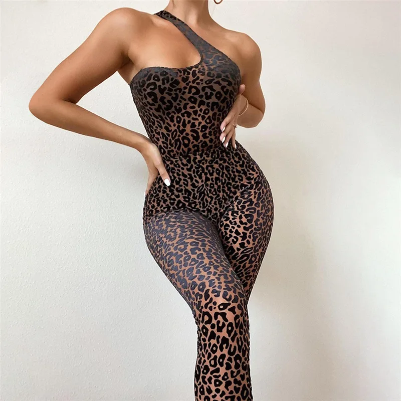 

Drop shipping new arrivals fall women clothes one piece leopard mesh bodysuit skinny jumpsuit with long pants, Photo shows