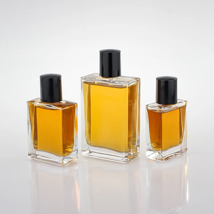 

30ml 50ml 100ml Clear Glass Bottle Luxury Flat Square Empty Essential Oil Bottle