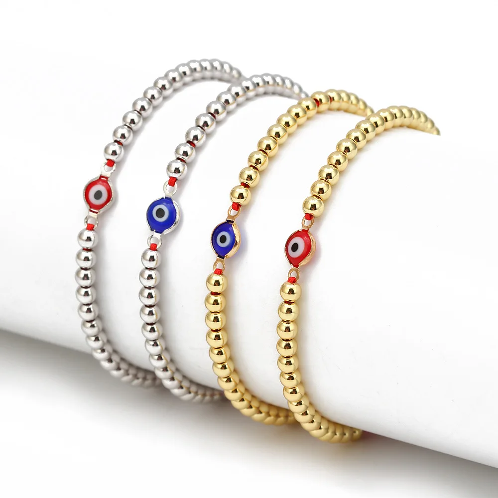 

European Adjustable Turkish Evil Eyes Beaded Bracelet Gold Silver Copper Beads Eyes Bracelet For Women