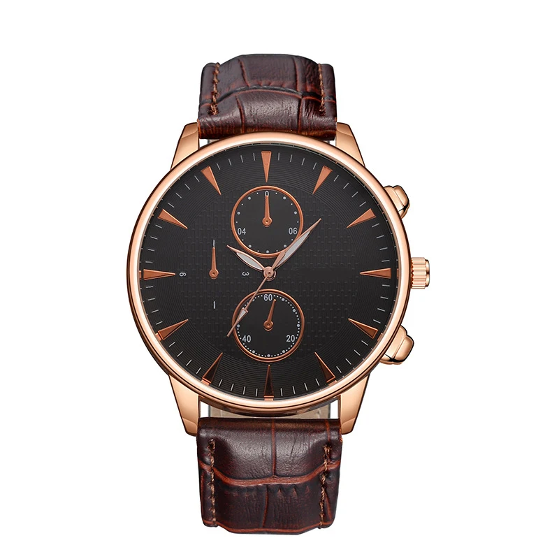 

2020 Ultra Thin 3 Eyes Men's Watches Luxury Quartz Wristwatches Leather Strap Men Business Watch