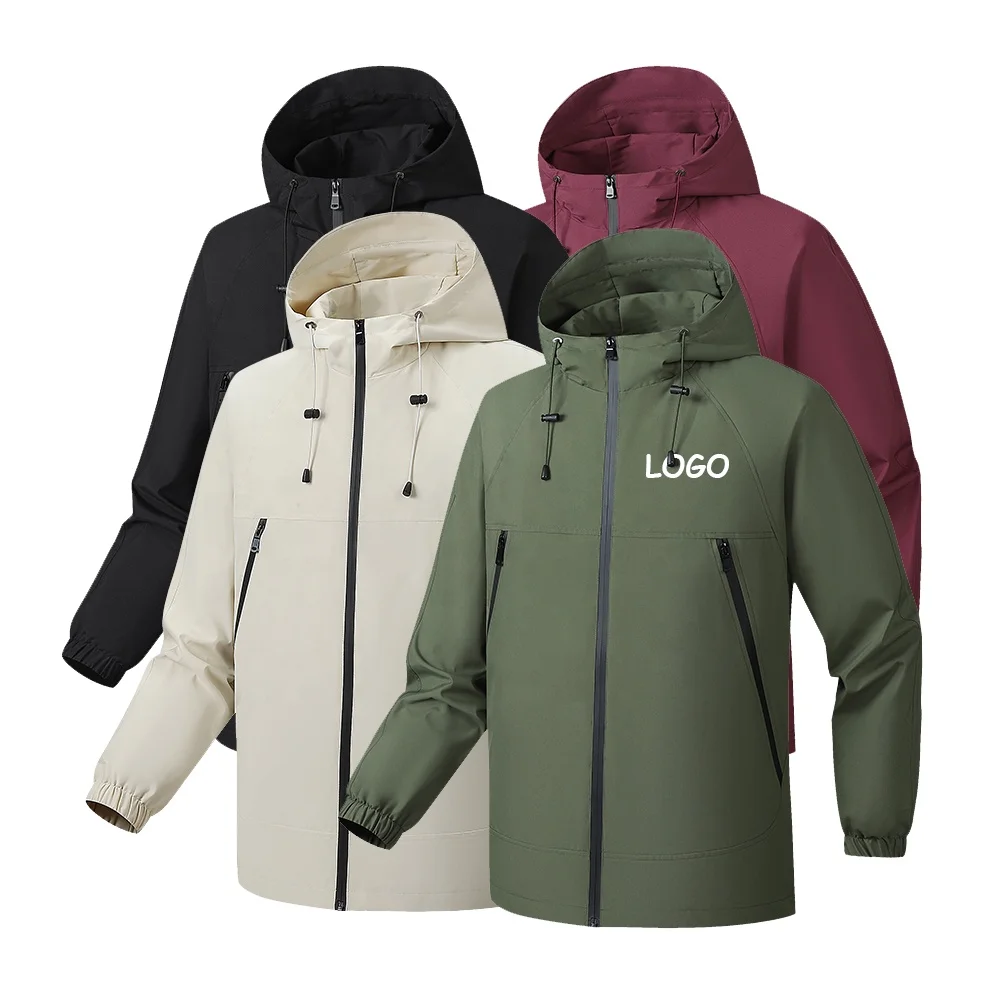 Custom Logo Men's Waterproof Rain Jacket Hooded Windproof Outdoor Sofe Shell Jacket Sport Trekking Working Jacket