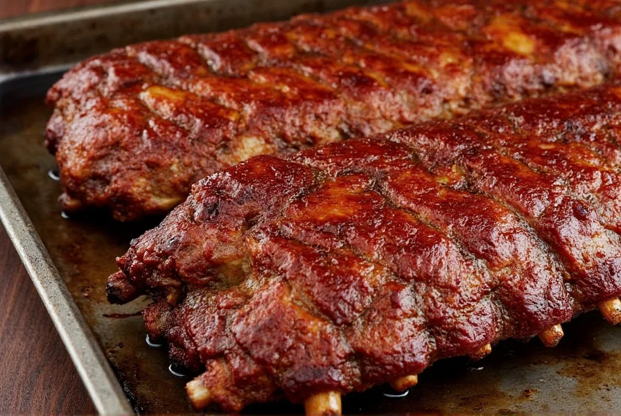 Oven roasted country style ribs on a baking sheet with foil