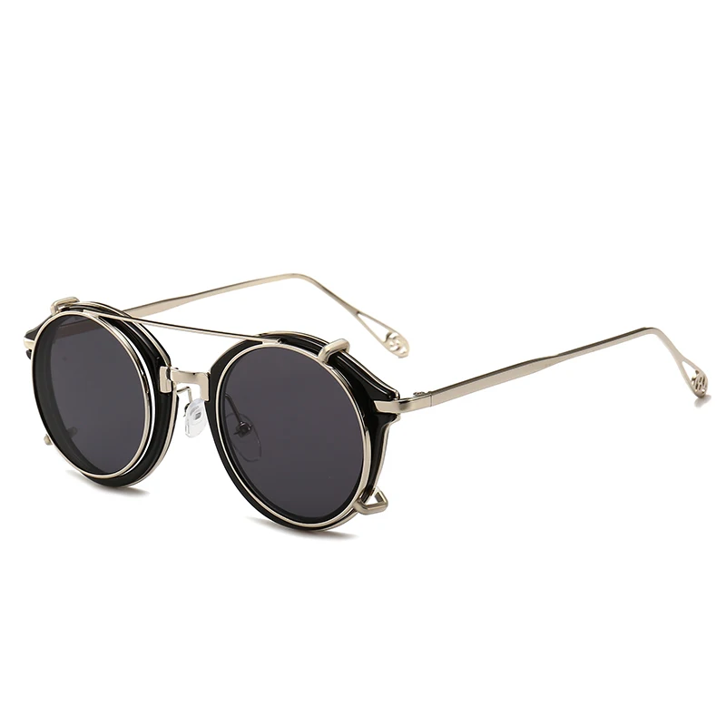 

New retro removable double lens flip top sunglasses wholesale custom Steampunk Sunglasses 2020
