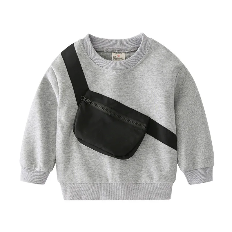 

Hot Sale Autumn Fashion Sport Style Grey Black Color Pocket Bag Design Clothing Casual Children Sweatshirts Kids Boys Hoodies
