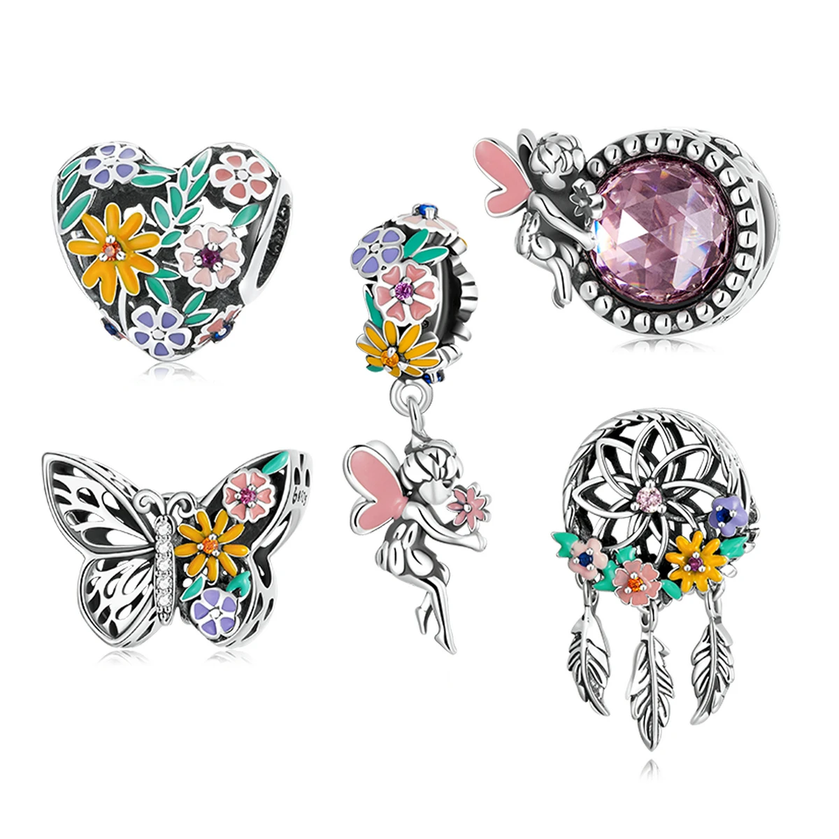 

Jiangyuan wholesale 925 sterling silver flower butterfly charms dream catcher heart pendant zircon jewelry