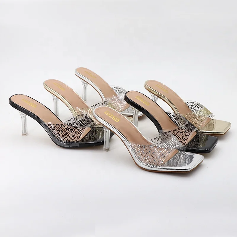 Y New Designer Solid Color Big Size Party Ladies Women High Heels Shoes Diamond Female Slippers Other Trendy Shoes Heeled Sandal