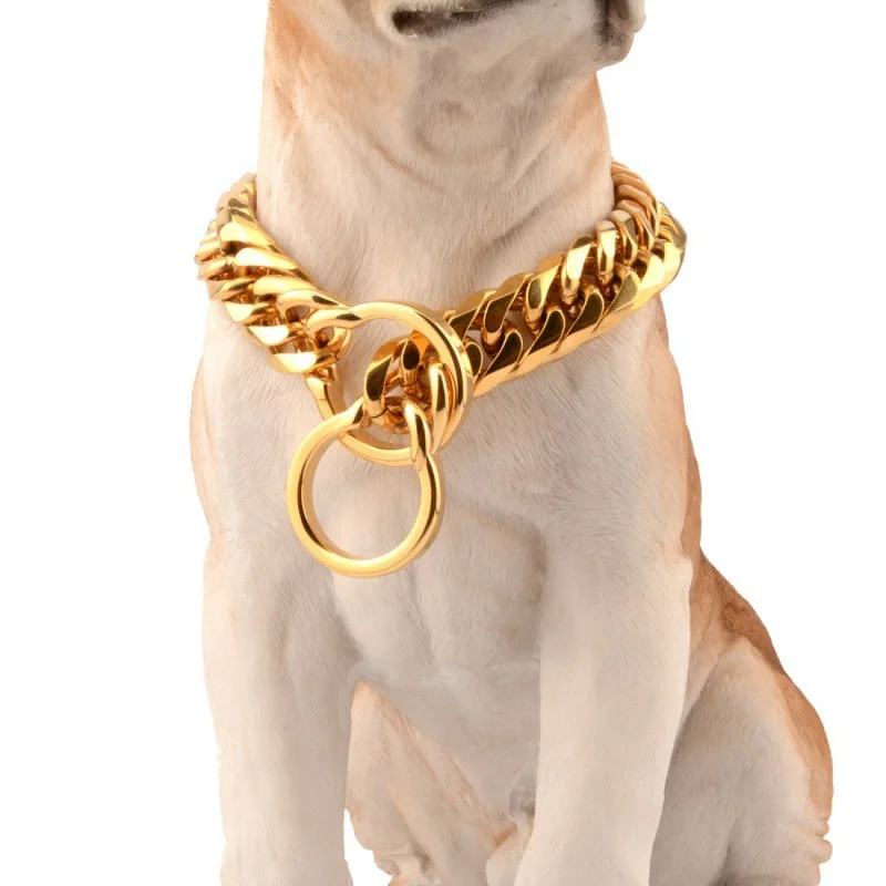 

High Quality Chain Cuban Dog Link Dog Stainless Steel Collar Luxury Big Leash Dog Chains, Gold or custom color