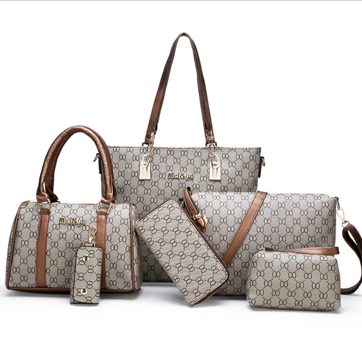 

new style high fashion pu leather designer custom latest ladies hand bags women handbags shoulder 6/pcs set