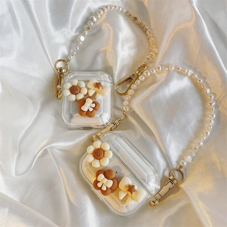 

Luxury Cute Earphone Accessories Flower Pearl Case Bracelet Chain Case for Apple Airpods 1 2 3 for AirPods Pro