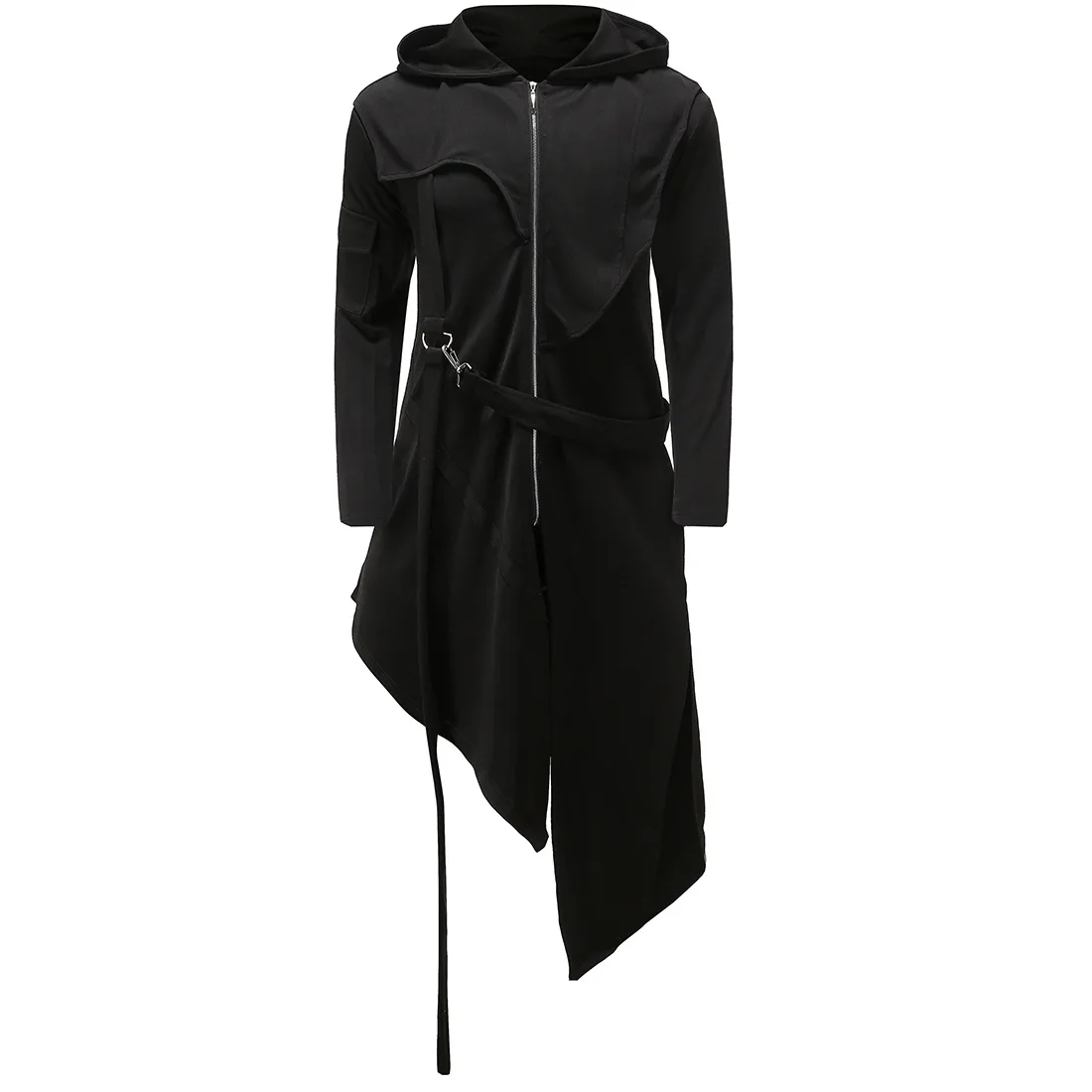 

Men's Clothing Fashion Trend Leisure Casual Dust Coat Medium Length Trench Coats For Men With Irregular Zipper Hooded Coat