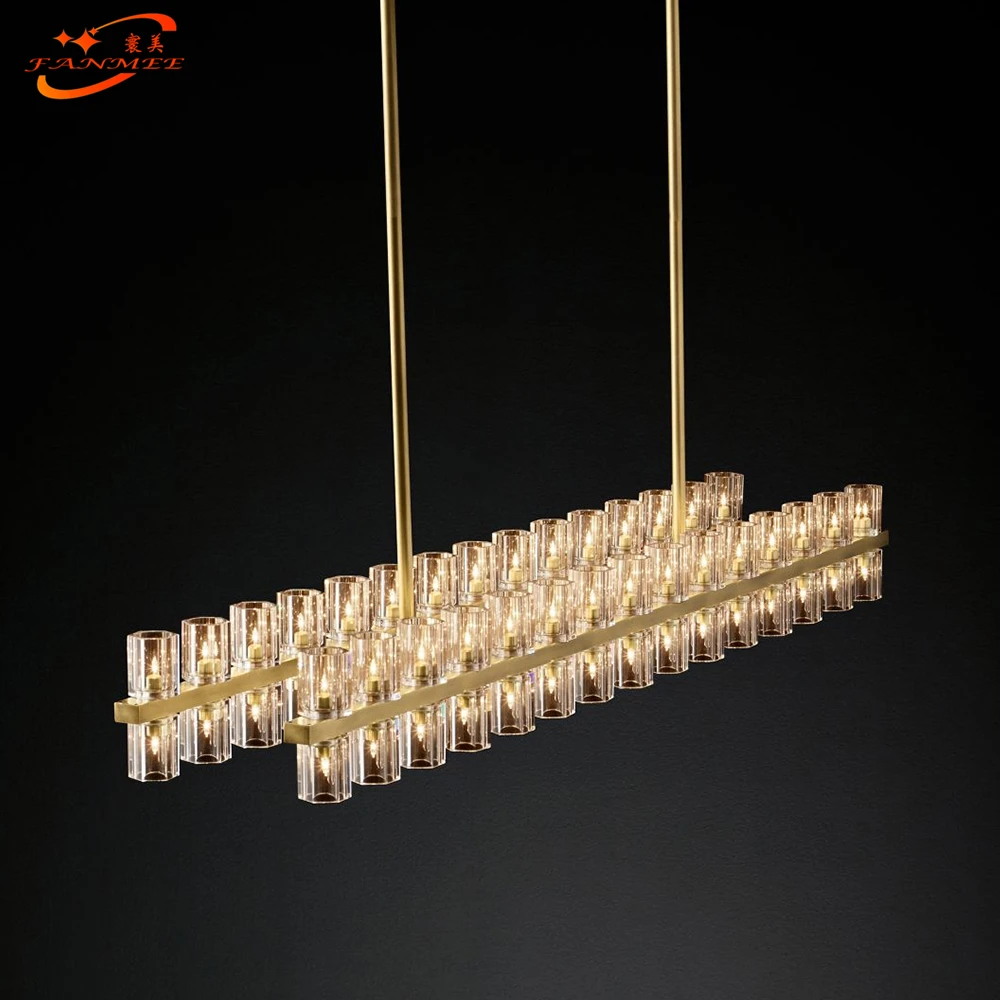 

Arcachon Linear Chandelier Lighting Retro Crystal Chandelier Pendant Hanging Light For Living Room Restaurant, Gold metal frame