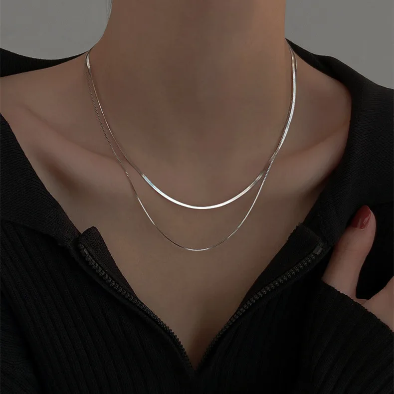 

OEM schmuck collier argent 925 dainty women layered snake chain 925 sterling silver herringbone necklaces