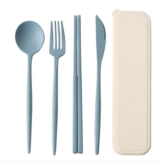 

amazon top seller 2021 tableware dinnerware sets food grade travel flatware picnic wheat straw cutlery set, Blue, green, pink, beige