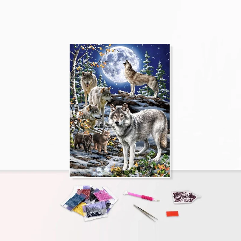 

Diamond Painting Kit for Adults 5d DIY Diamond Painting Full Moon Wolves Wall Art Decor