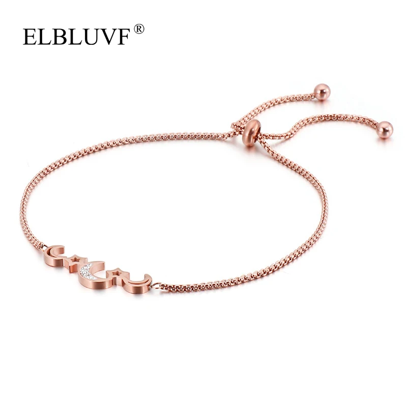 

ELBLUVF Free Shipping 316L Stainless Steel Zircon Gold Plated Fashion Star And Moon Bracelets For Women, Gold /silver/rose gold