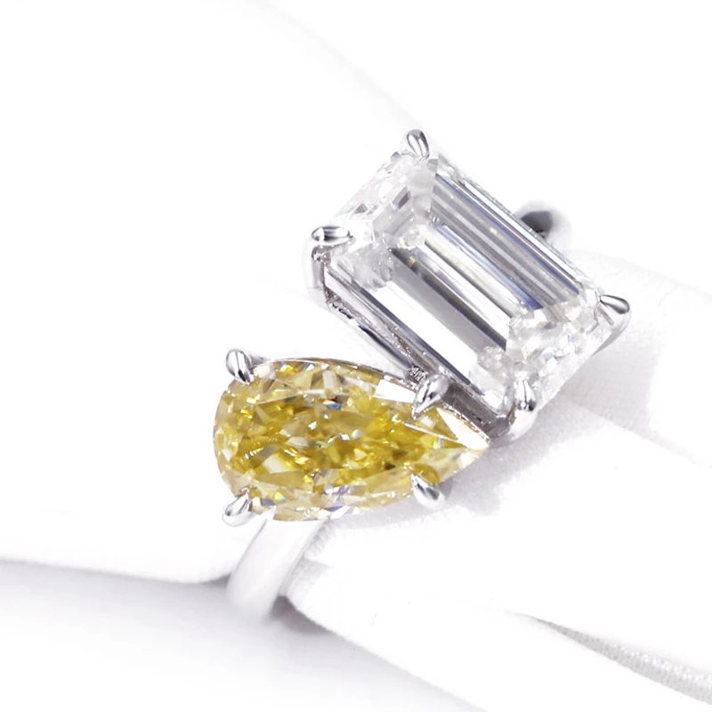 

Tianyu gems Fine Bague Women Fancy Yellow Pear Moissanite Emerald Cut Finger Wedding Engagement Rings Diamonds Ring