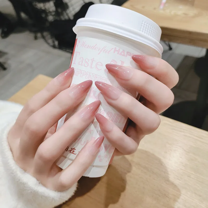 

24pcs/box Gentle Girl Gradient Colorful Press on Nails Patch Manicure Nail Paste Long Fashion, Transparent