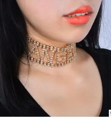 

Ingemark Fashion Angel Character Rhinestone Choker Necklace for Women Luxury Maxi Statement Jewelry Neck Chain Gift, 6 colors