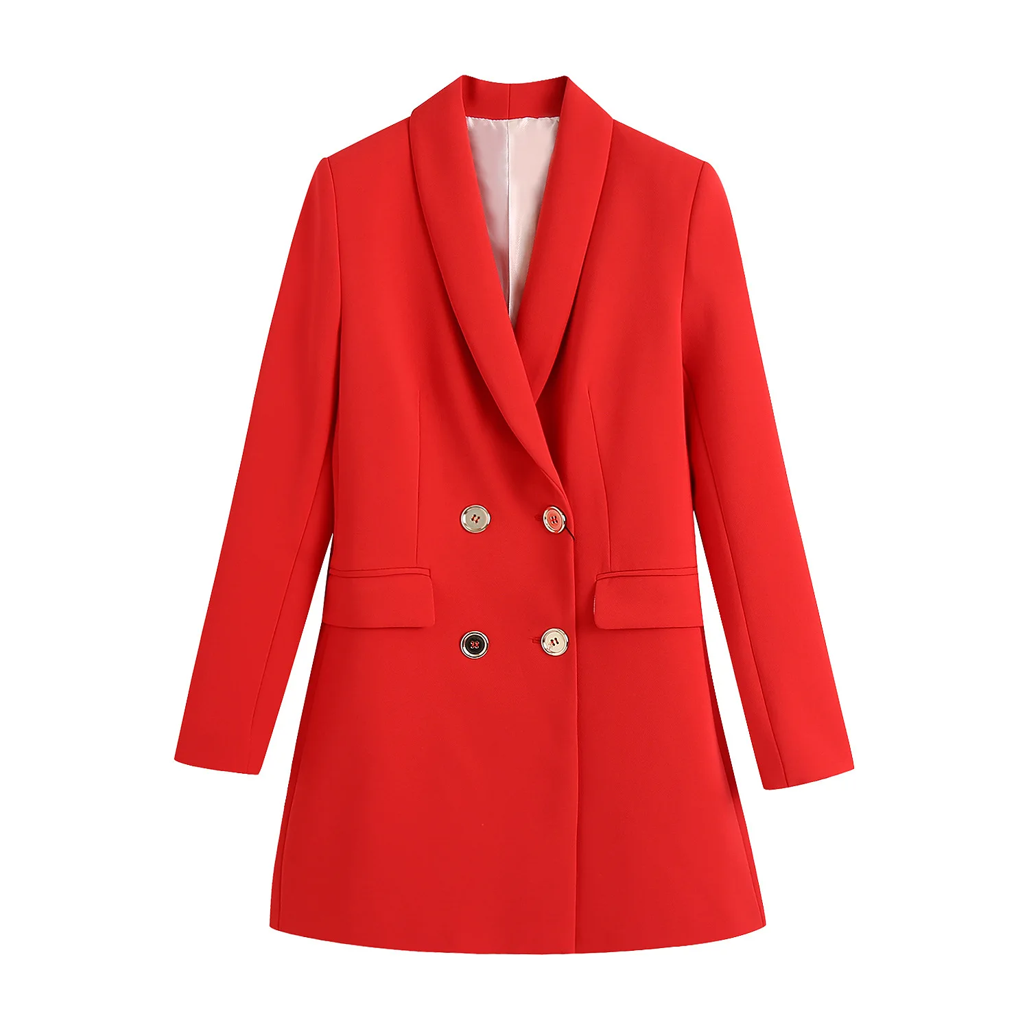 

TRAF women's 2022 fashion new slim, versatile, mid-length British-style double-breasted blazer, Red