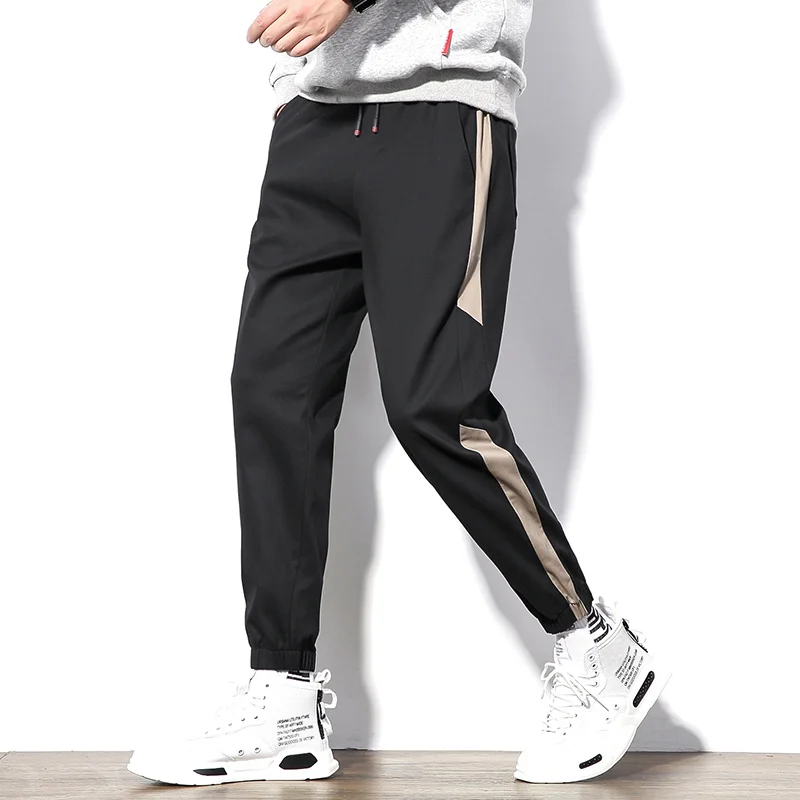 

Men's stitching harem pants 100% cotton beam foot sports trousers overalls men's tide brand clothing students casual Sweatpants