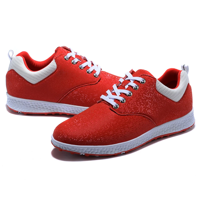 

New non-slip tie LACES professional black men's golf shoes OEM wholesale leather women's golf shoes, White, white red, red, black
