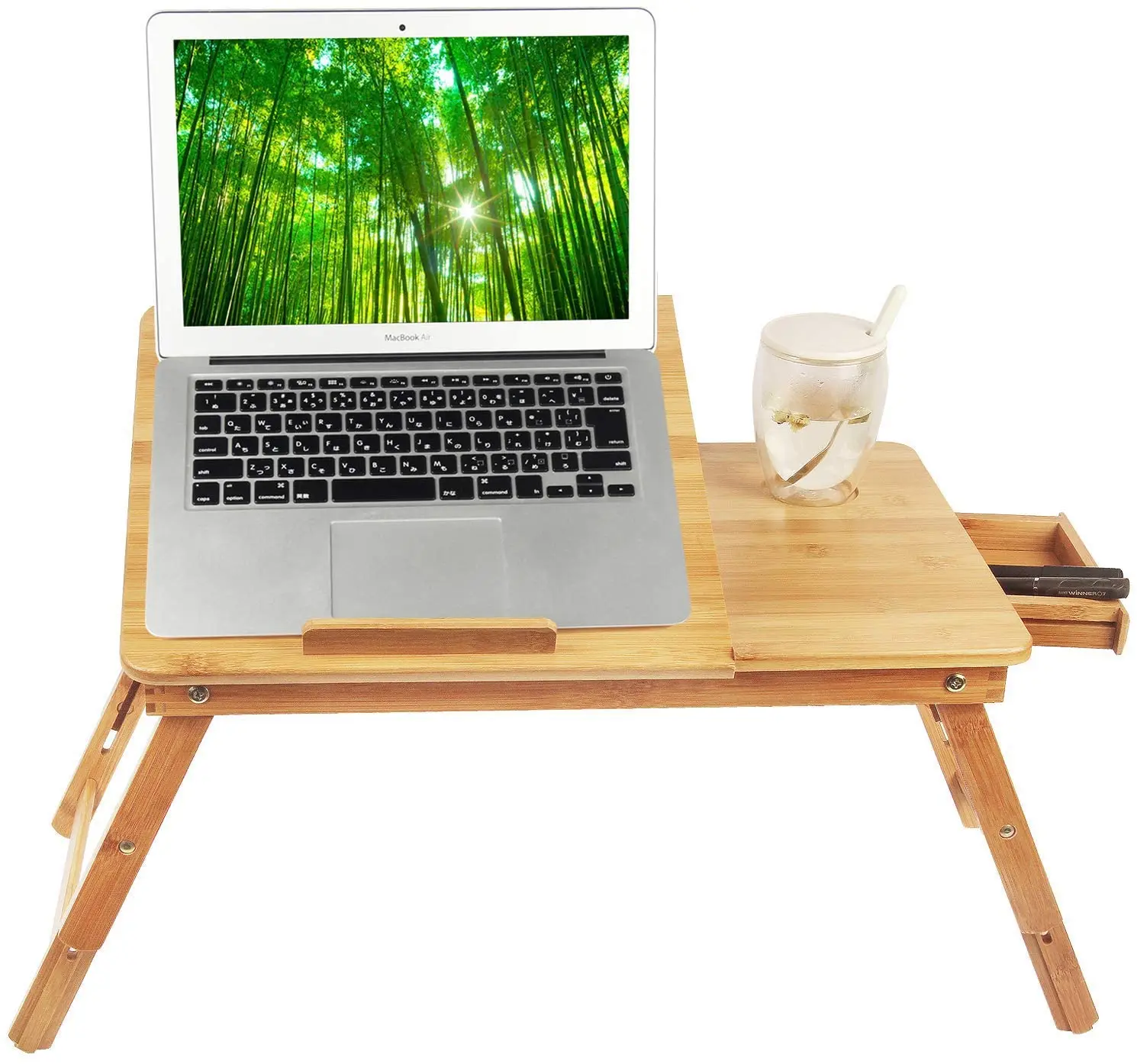 
100% Bamboo Laptop Table with USB Fan Adjustable Mutil Use  (60678862983)