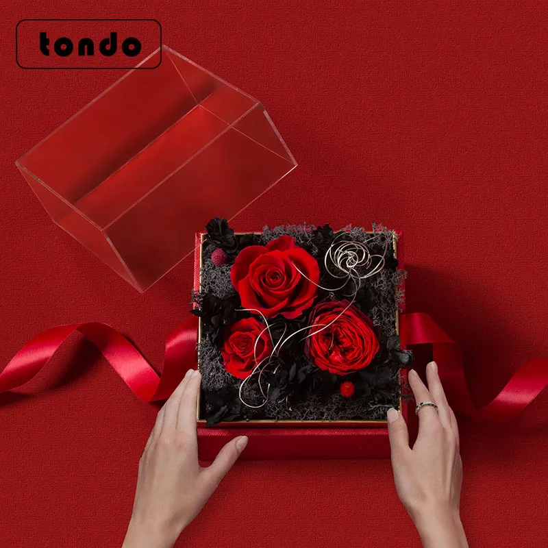 

Acrylic Plastic Square Flower Box With Lid For Roses