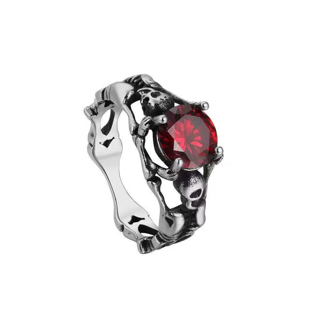 

New personalized retro skull men's stainless steel diamond ring jewelry women