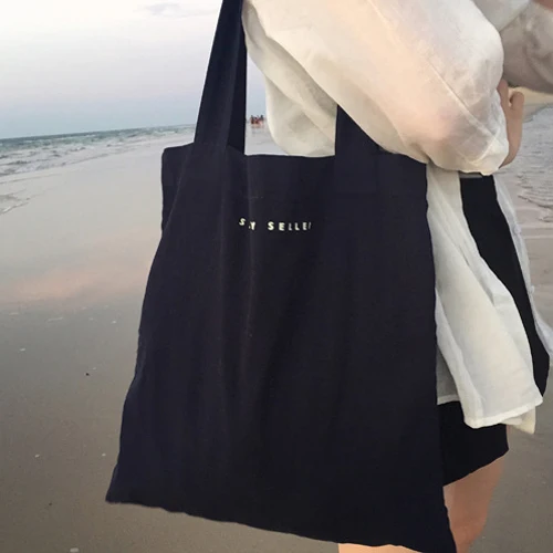 

Black Big Canvas Tote Bag Cotton Shopping Bag Beach Tote Bag With Custom Printed Logo, White, black and blue